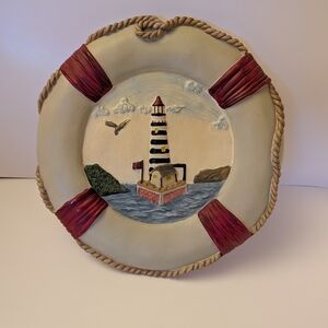 Nautical Lighthouse Wall Art with Red Accents